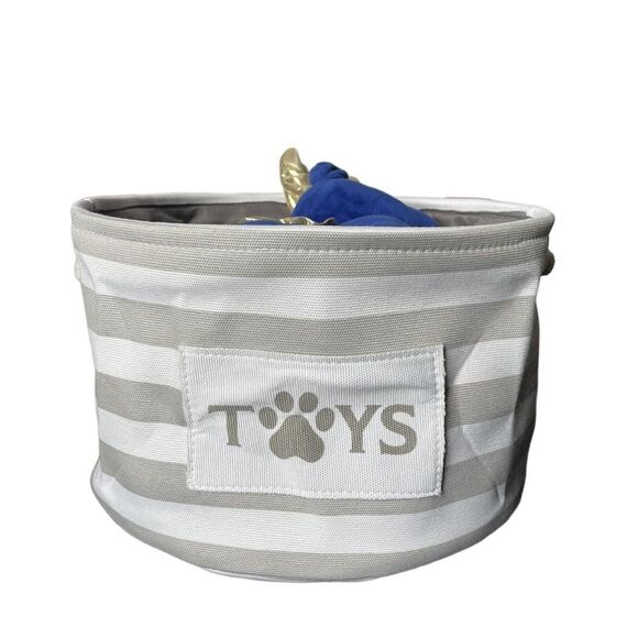 Dog’s *NEW* Light Gray & White Toy Basket w/Rope Handles (For Small Dogs) - Picture 4 of 10